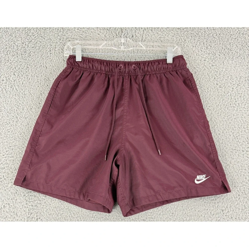 Nike Woven Flow Shorts Mens Small Burgundy Maroon FN3307-652 Swim Athletic Mesh